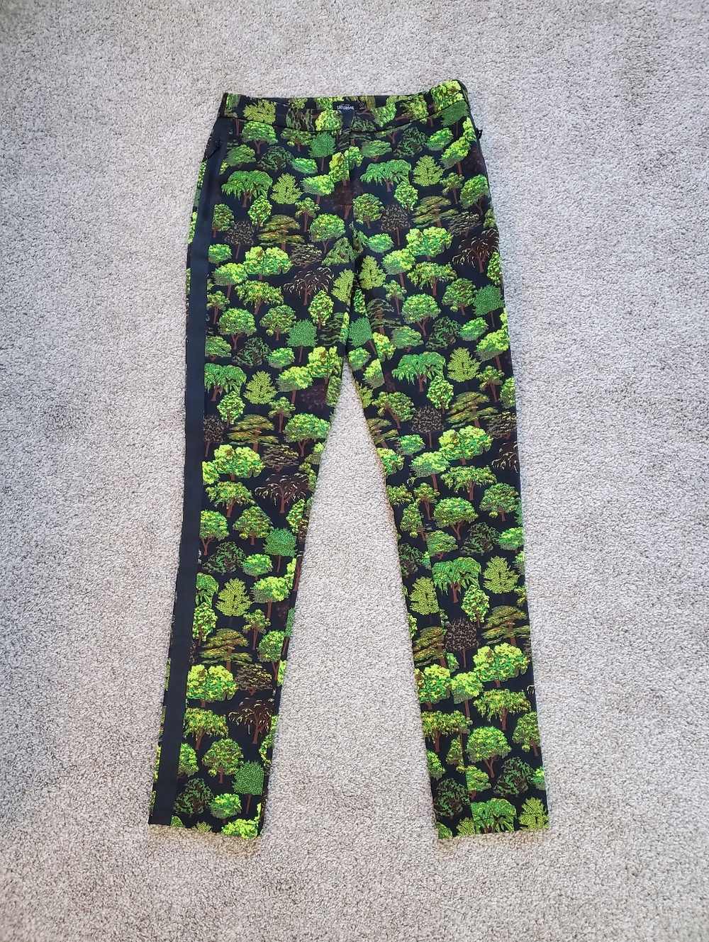 Kate Spade Saturday Cotton Blend Forest Tree Print Slim Tuxedo Pants